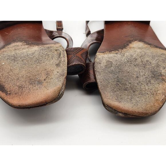 Prada - Cross Strap Leather Slingback Sandal Slide Low Heel Brown Size 40 - Picture 9 of 12